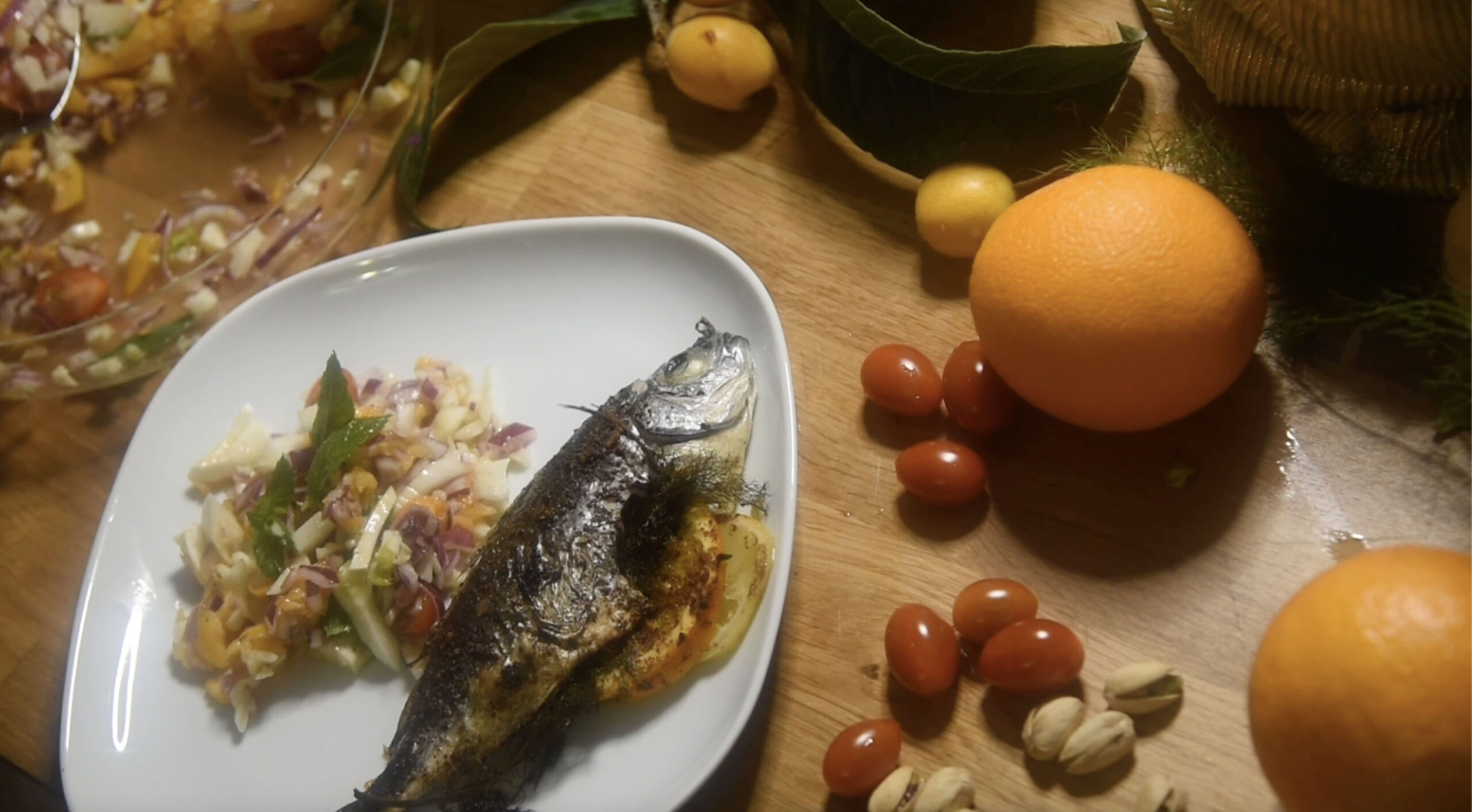 Blue Fish and Loquat Salad